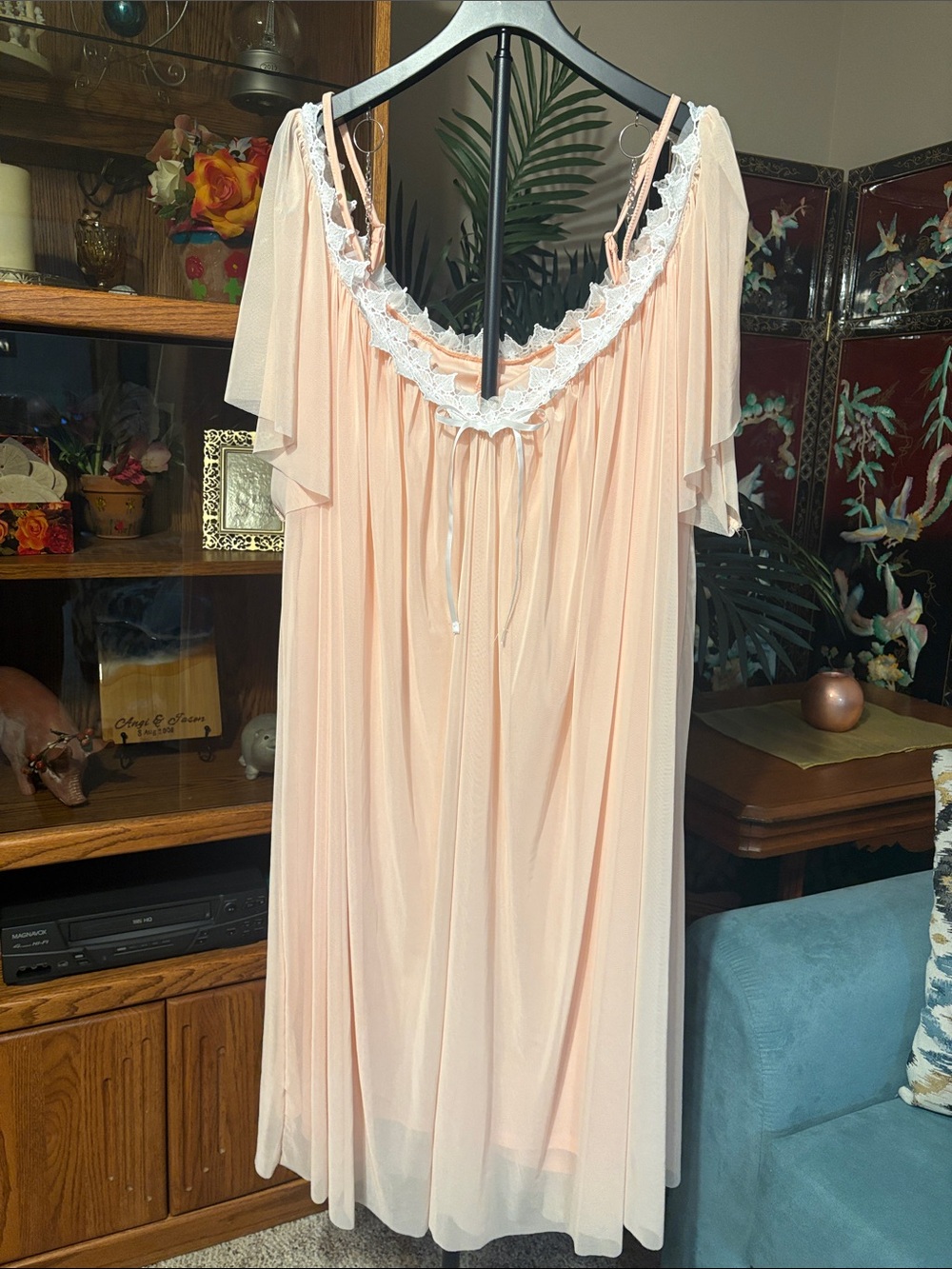 SHEIN Peach Lace-Trim Lingerie Nightgown